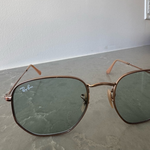 Ray-Ban Gold Frame Hexagonal Flat Sunglasses Blue Lenses - Picture 3 of 9